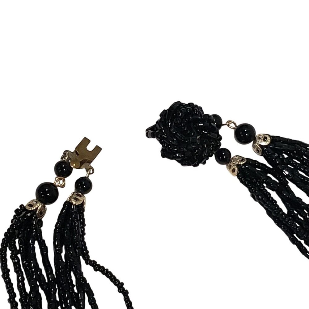Signed Necklace Art Deco Black Glass SEED Beads Strands Japan 18 In Vintage Scar - Picture 6 of 9